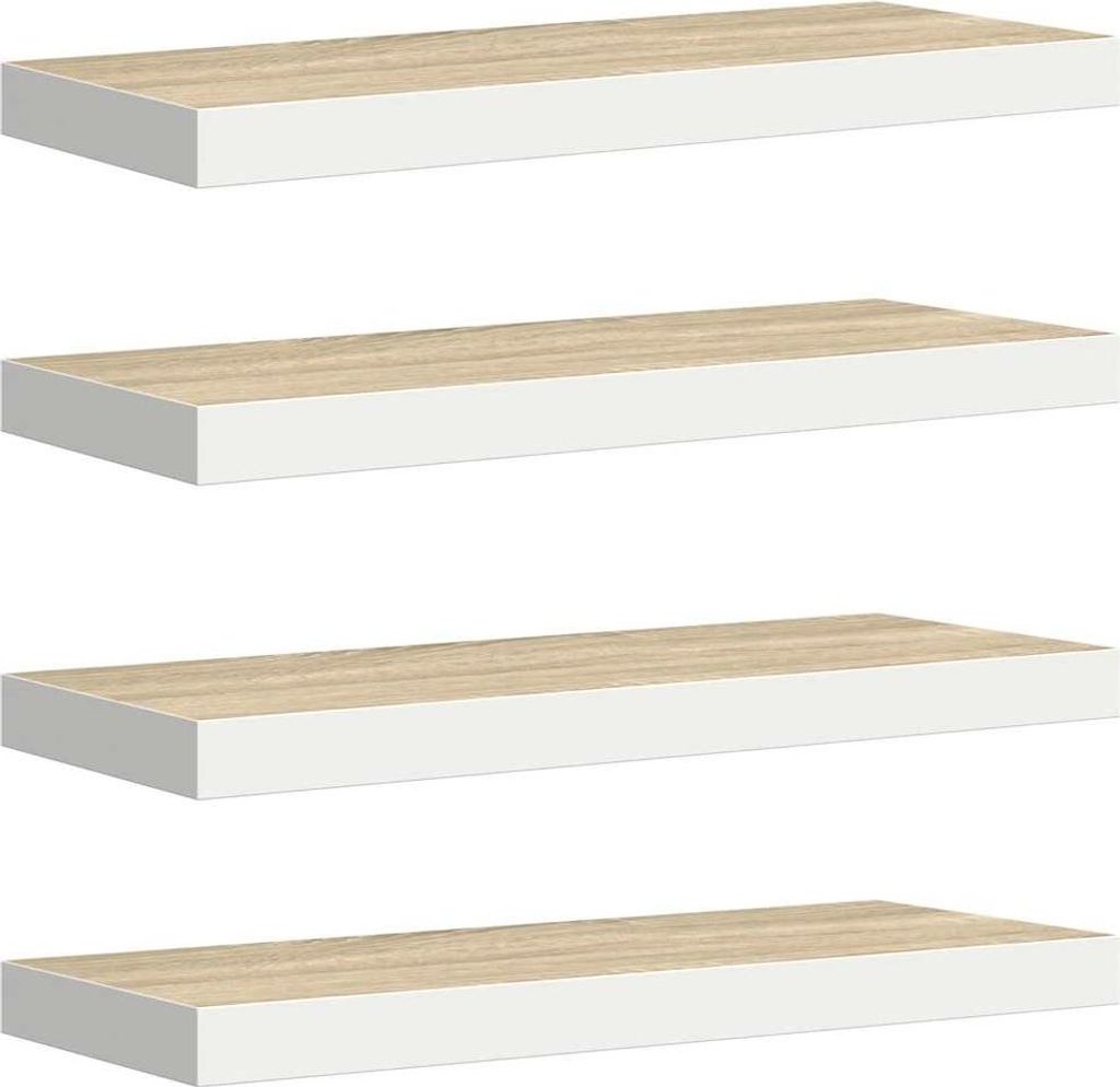 vidaXL Schweberegale 4 Stk. Eichen-Optik und Weiß 60x23,5x3,8 cm MDF