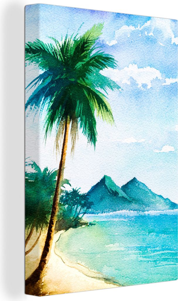 OneMillionCanvasses - Leinwandbilder - 90x140 cm, Strand - Palme - Berg, Wandbilder Kunstdruck Wanddekoration - Wandschmucke - Schlafzimmer