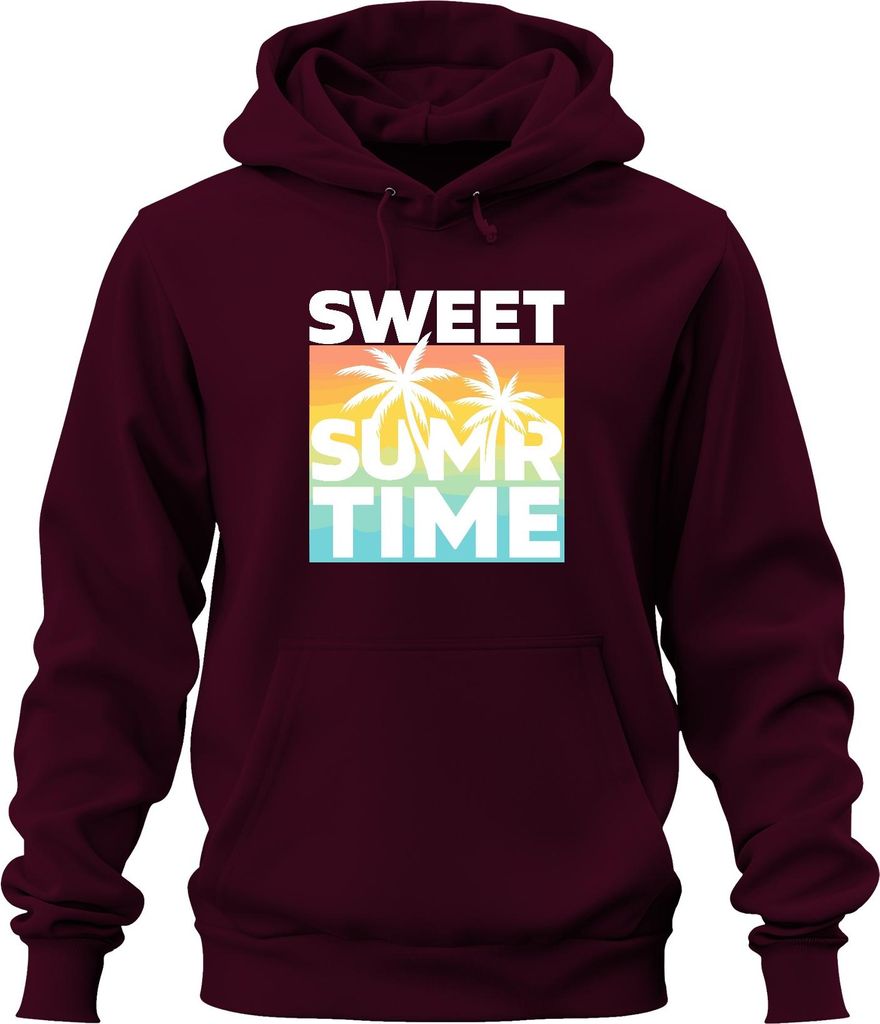 Sweet Summer Time Palmen Sonnenuntergang Strand Urlaub Retro Uni Hoodie Kapuzenpullover, Burgundy, XXL