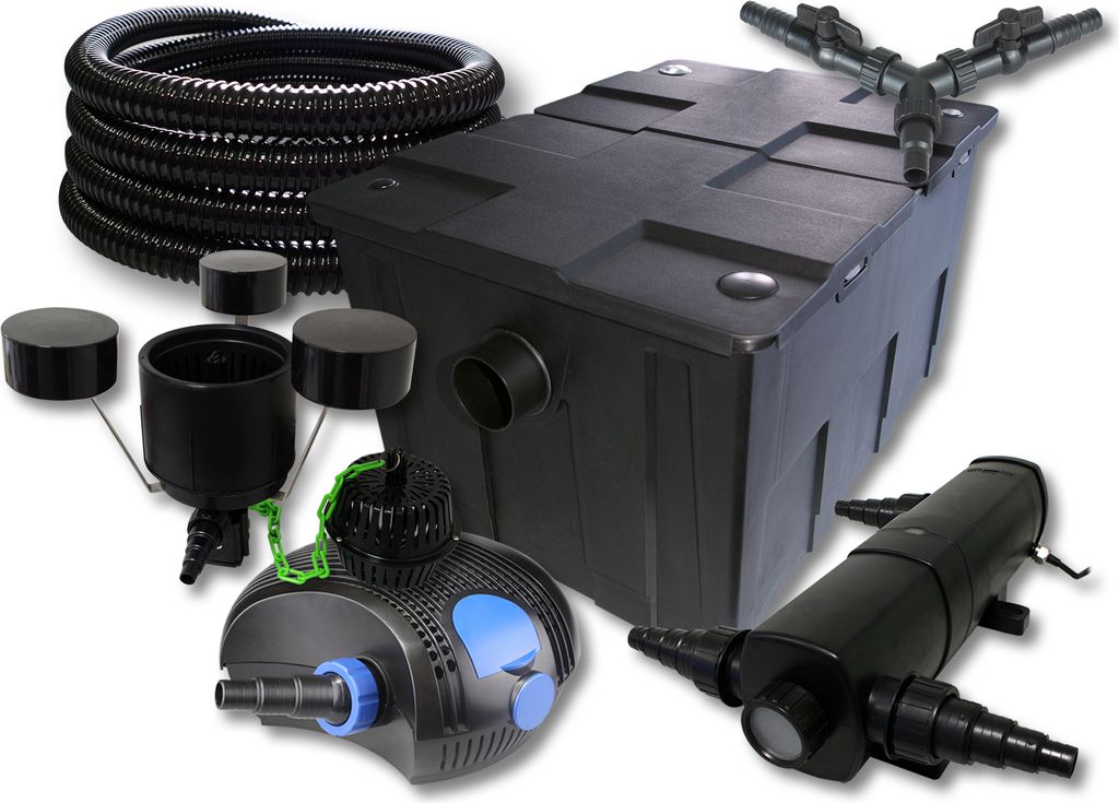 SunSun Komplettset: CBF-550 Teichfilter bis 60000 L Teichfilteranlage, CTF-12000 Teichpumpe 12000l/h 100W, CUV-236 Teichklärer 36W, 25m Teichschla...
