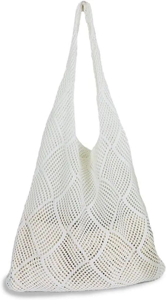 Grand cabas de plage blanc en maille crochetée idéal bord de mer