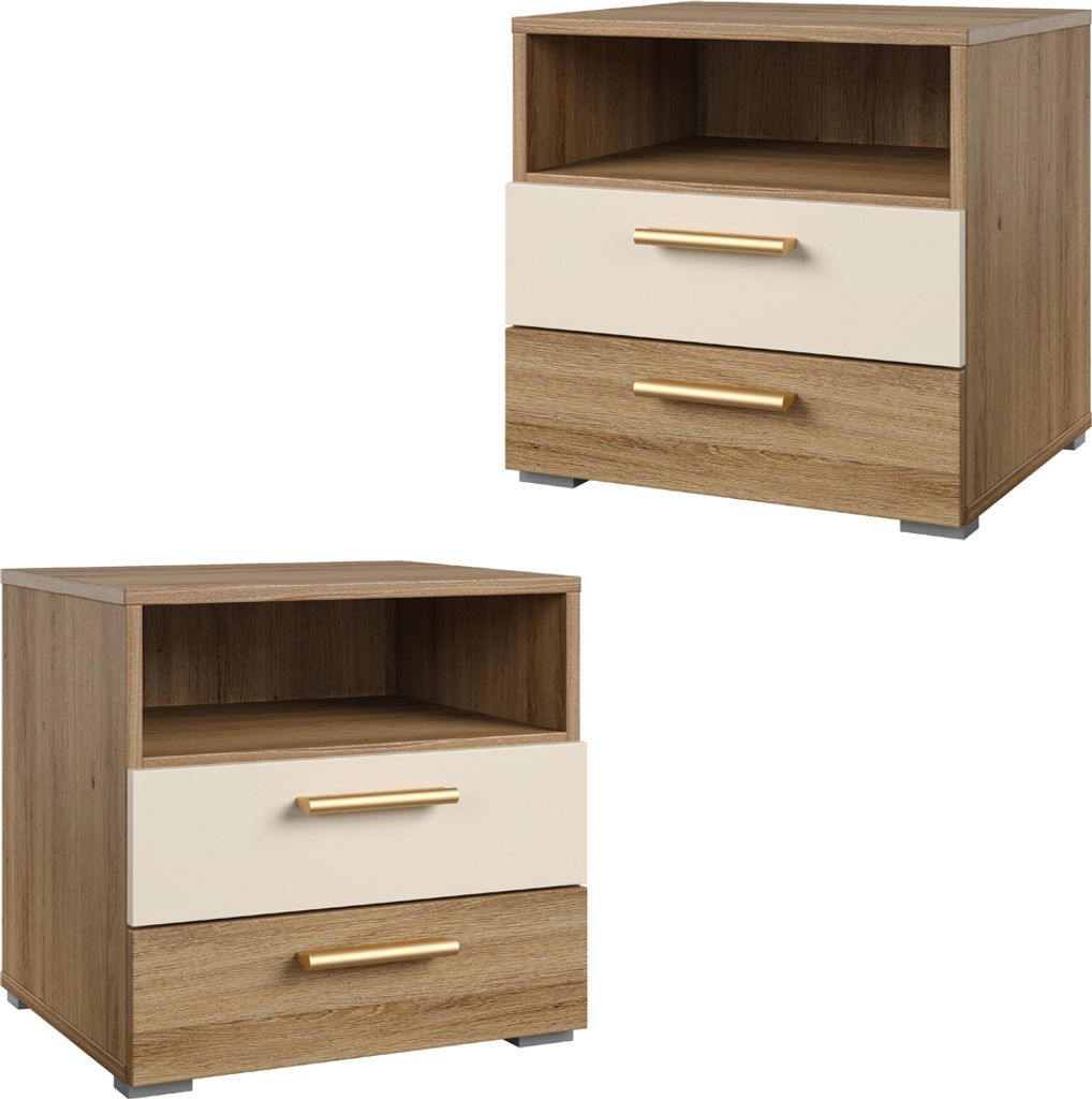 Nachtschrank 2er Set in Eiche mit beige VARESE-83