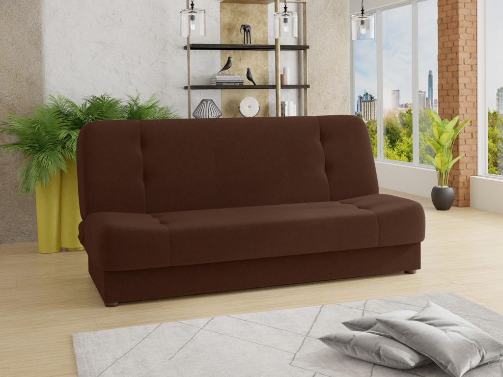 Schlafsofa Sena - Sofa mit Schlaffunktion und Bettkasten, Velours Stoff, Bettsofa mit Bonell-Federkern, Couch (Braun (Manila 04))