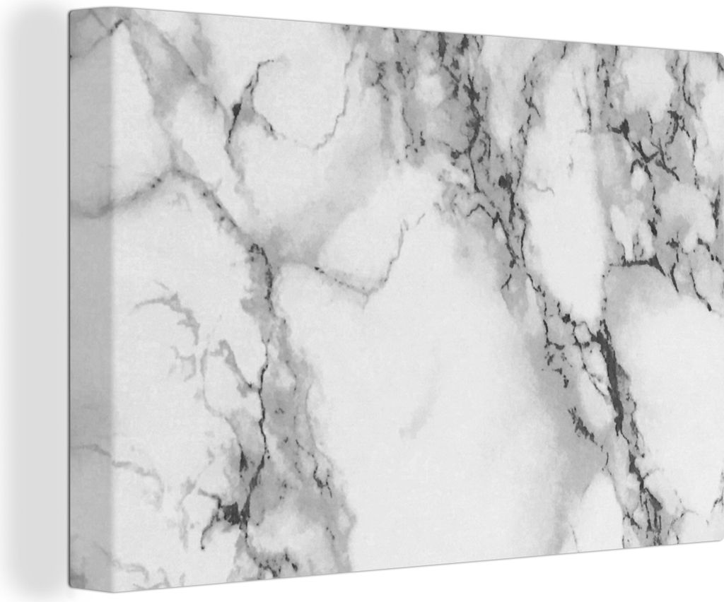 OneMillionCanvasses - Leinwandbilder - 150x100 cm, Marmor - Stein - Weiß - Grau - Schwarz - Marmoroptik, Wandbilder Kunstdruck Wanddekoration - ...