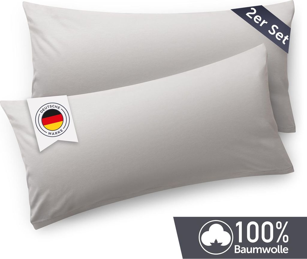 Blumtal Kissenbezug 40x60 cm (2er Set Kissenbezüge) - Hellgrau - 100% Baumwoll-Jersey für Nackenstützkissen