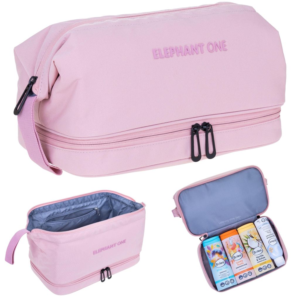 Kulturtasche Damen Herren Kinder mit Bodenfach Innentaschen Kulturbeutel Waschbeutel Washbag Saunatasche Kosmetiktasche Elephant One 13113 Rosa Pink