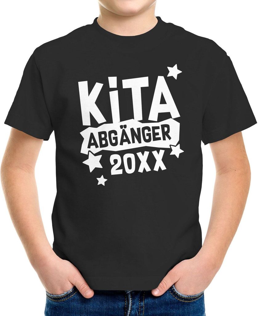 Kinder T-Shirt Jungen Kita personalisiert mit Jahreszahl Abschied Kindergarten Geschenk Schulanfang Moonworks Jungs schwarz 122-128 (7-8 Jahre)