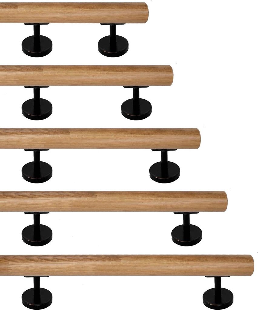 TIBU Eiche keilgezinkt Holz Handlauf Geländer 0,3m - 6m, Länge 160 cm und 2 Edelstahl Halter Schwarz