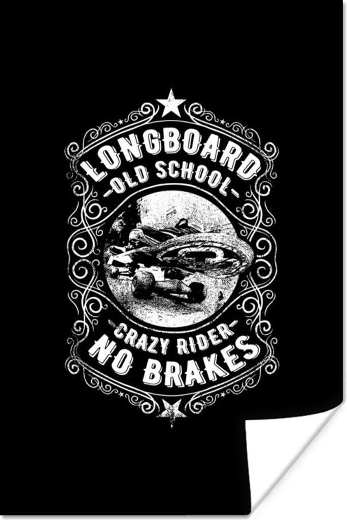 MuchoWow Poster Retro Longboard Illustration auf einem schwarzen Hintergrund 60x90 cm - Wanddekoration