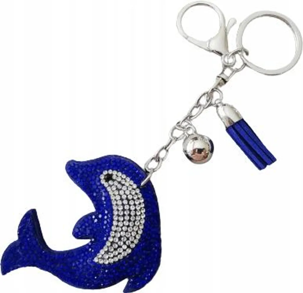 Portachiavi Delfino Blu con Strass: Accessorio Auto Elegante e Luccicante