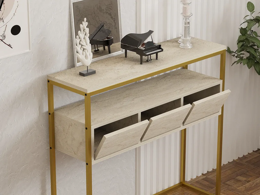 Console effet travertin Skye Decor - Meuble compact et facile d'entretien