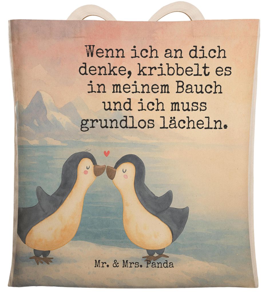 Mr. & Mrs. Panda Beutel Pinguine Kuss Design - Weiß - Geschenk, für Freundin, Partner, Freund, Tragetasche, Frauen, Alltagstasche, Hochzeitstag, ...