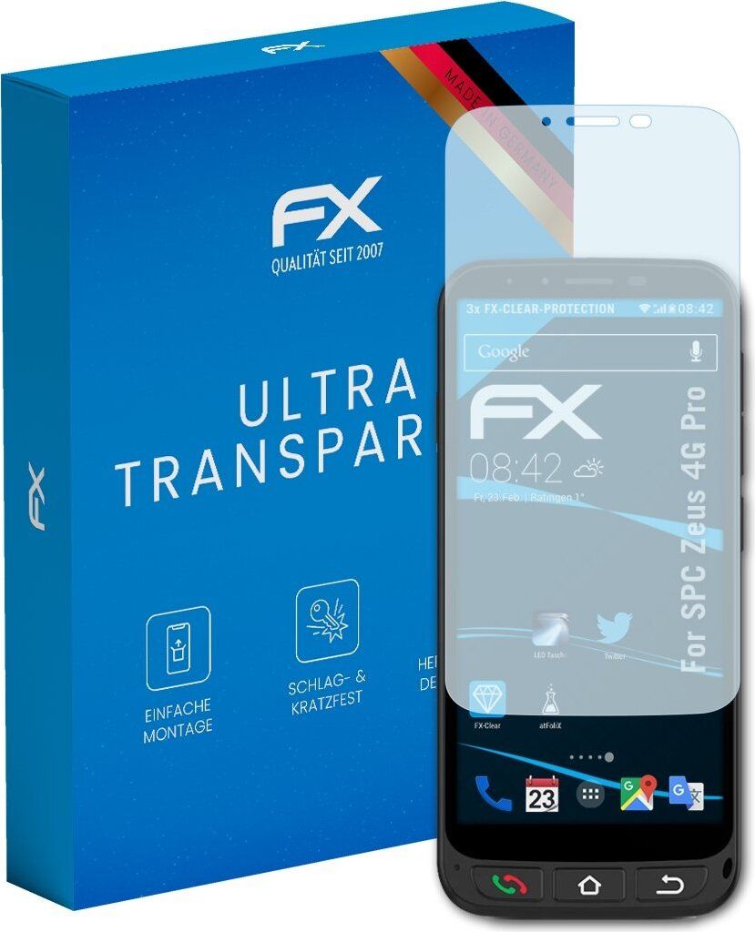 atFoliX FX-Clear 3x Schutzfolie kompatibel mit SPC Zeus 4G Pro Displayschutzfolie