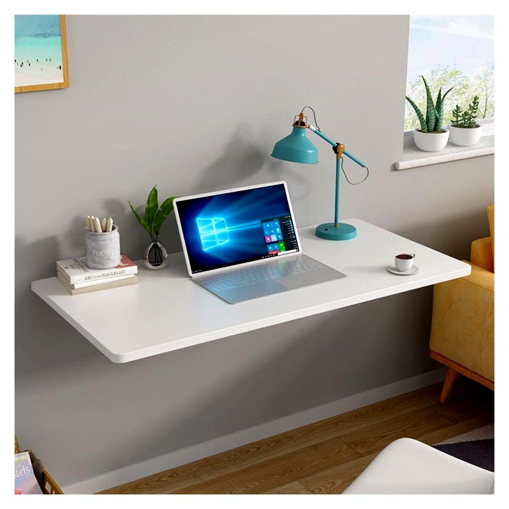 Wandklapptisch aus massivem Akazienholz, Baumkantenplatte für Heimwerker, Arbeitsplatten, Tische und Fensterbretter - 80 x 50 x 1,6 cm – Weiß