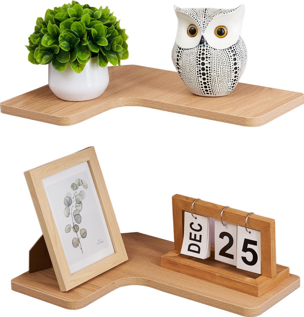Eckregal, Hängeregal, Wandregal, 2er-Set, 40 cm, L-förmiges Eckregal, Wandregale aus Holz für Küche, Bad, Wohnzimmer, Schlafzimmer (selbstverst...