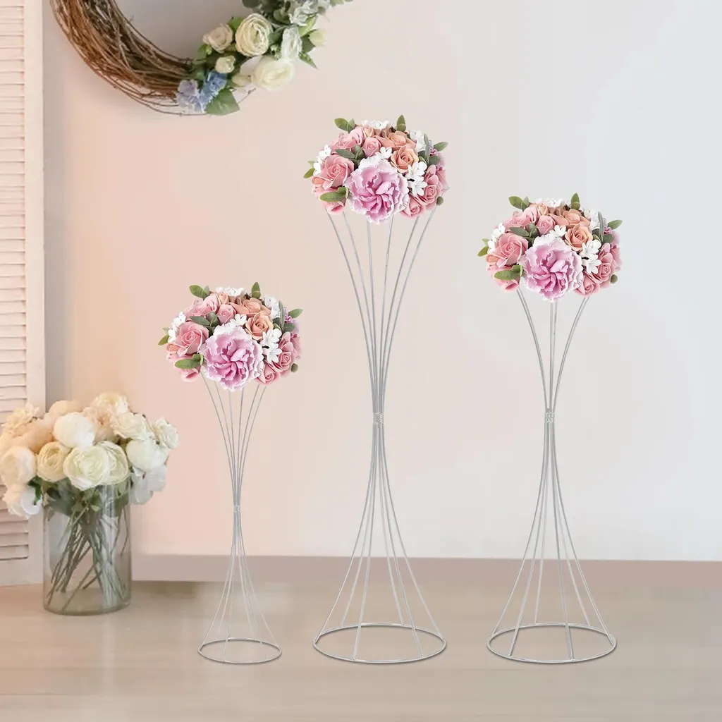 Supports Fleurs en Fer Argent Forme Sablier Design Taille M Lot de Trois