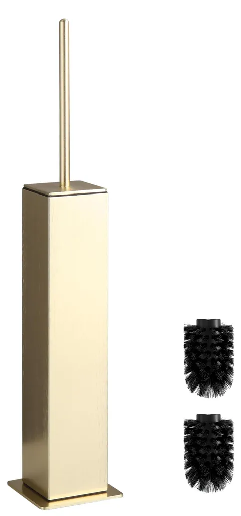 Brosse de toilettes en métal brossé doré avec 2 têtes de rechange