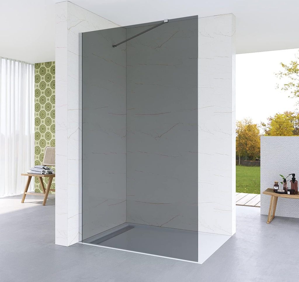 Duschtrennwand Duschabtrennung 120x200 cm Grauglas 8mm Einscheibensicherheitsglas mit Nano Beschichtung