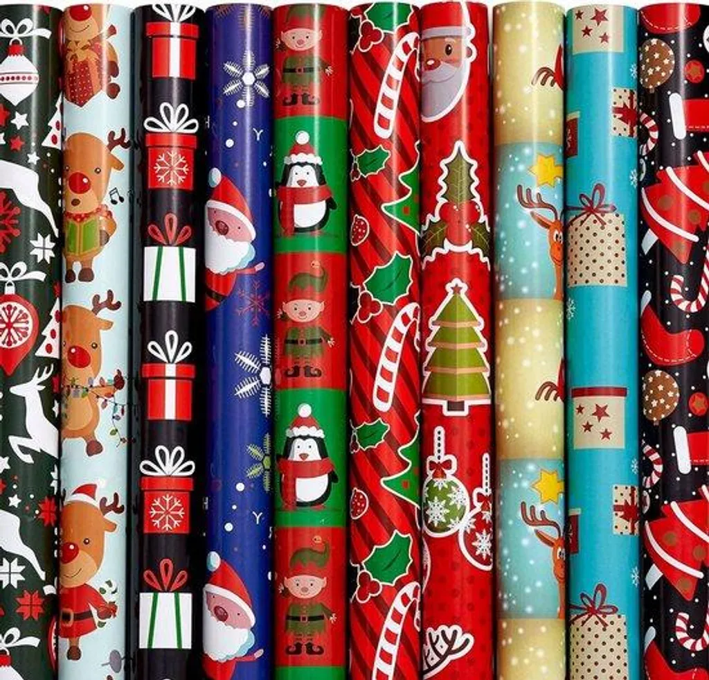 Papier de Noël anti-déchirure 20 feuilles 70x50 cm motifs variés pliés