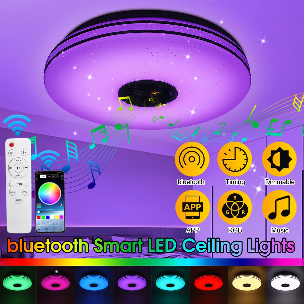 RGB LED Deckenlampe mit Bluetooth Musik Lautsprecher Fernbedienung Dimmbar Rund 