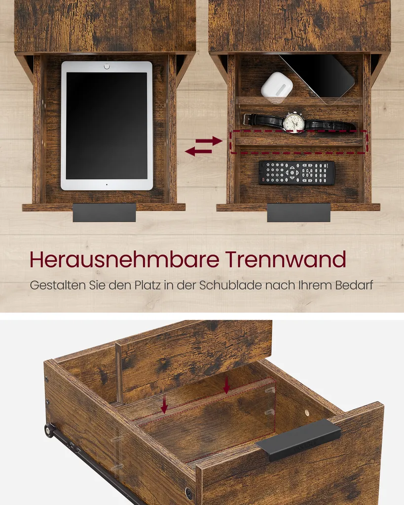 Petite Table d'Appoint avec Prises USB et 2 Tiroirs de Rangement Fermés - 13