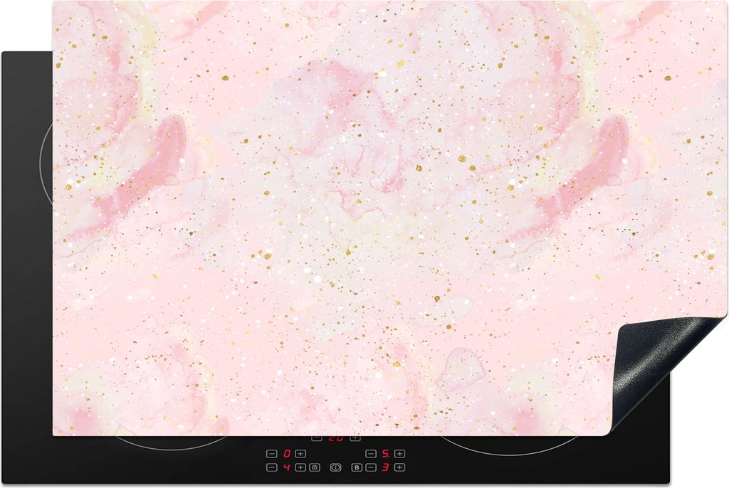 KitchenYeah Herdabdeckplatte Marmor - Rosa - Glitter - Gold - Muster , 80x52cm, Küche Deko, Glaskeramikkochfeld Herdabdeckung, Abdeckplatte fùr...