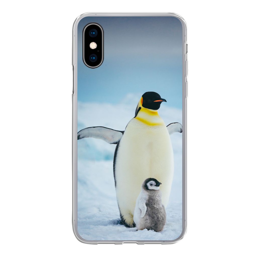 MuchoWow Handyhülle Schutzhülle Hülle für iPhone X Kaiserpinguin mit Jungen Silikon Softcase Handy Hülle - Handyhülle