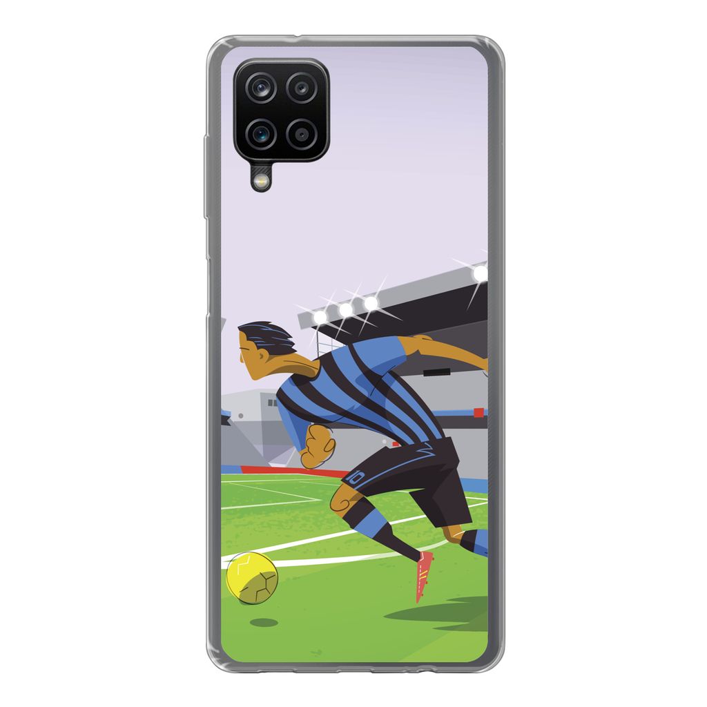 MuchoWow Handyhülle Schutzhülle Hülle für Samsung Galaxy A12 Eine Illustration von Spielern, die in einem Stadion Fußball spielen - Junge - ...