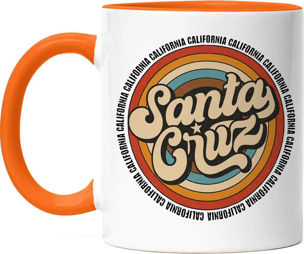 Santa Cruz Tasse Orange – Retro California Schriftzug Design, Geschenkidee im Vintage Look für Sommerfans