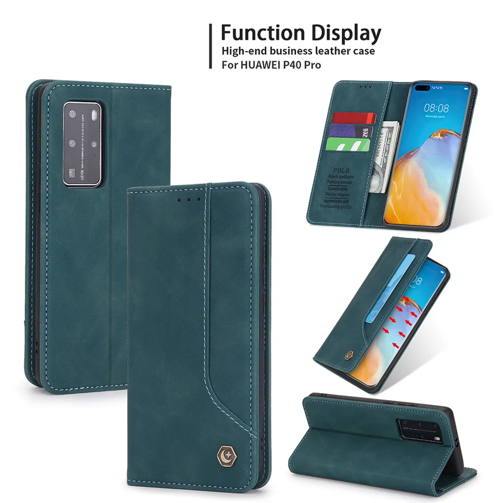 Custodia Professionale Huawei P40 Pro Blu: Stile Cuoio con Supporto Video