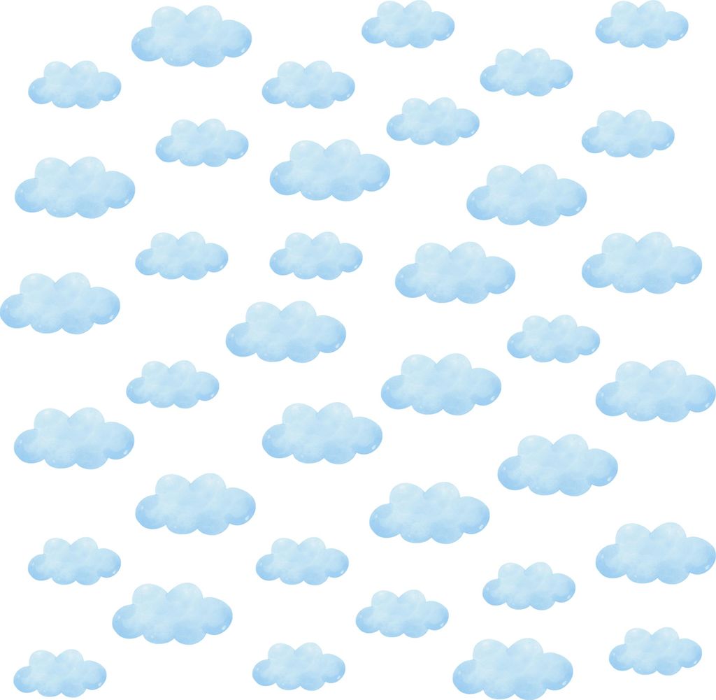 Muralo Wandaufkleber Set für Jungen Mädchen BLAUE WOLKEN Br. 60cm x Hö. 30cm - Wandstickers Set für Kinderzimmer