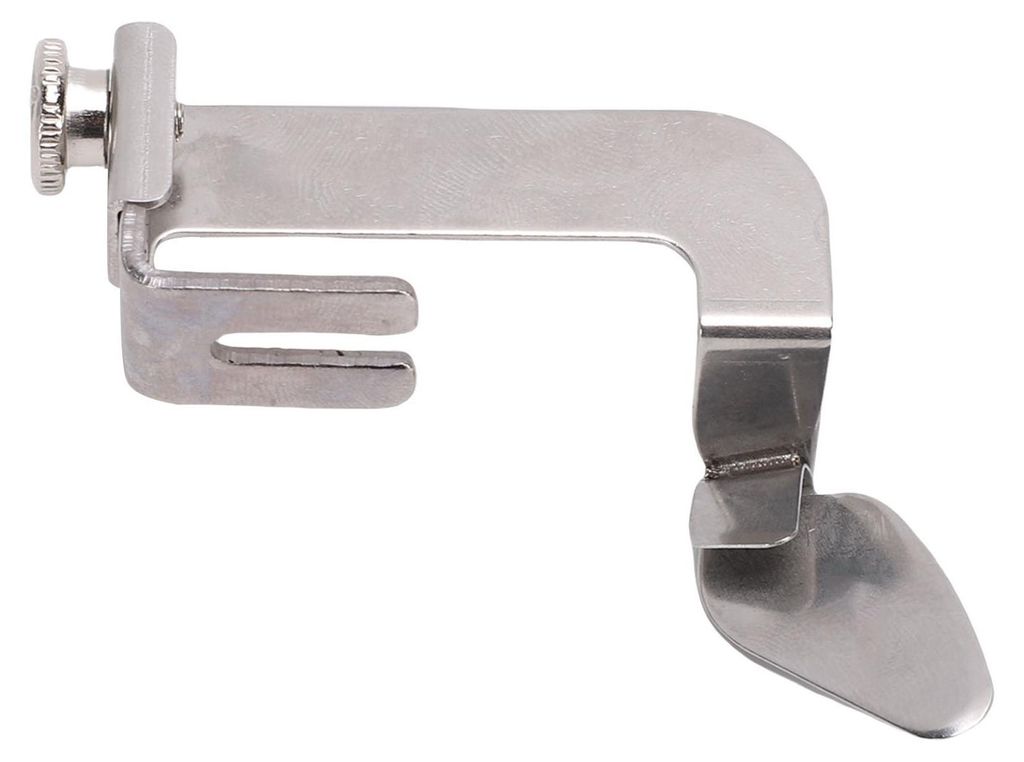 Saumfußführung, oberer, schildkrötenförmiger, nach unten geklappter, verstellbarer Führungsstift für Industrienähmaschinen