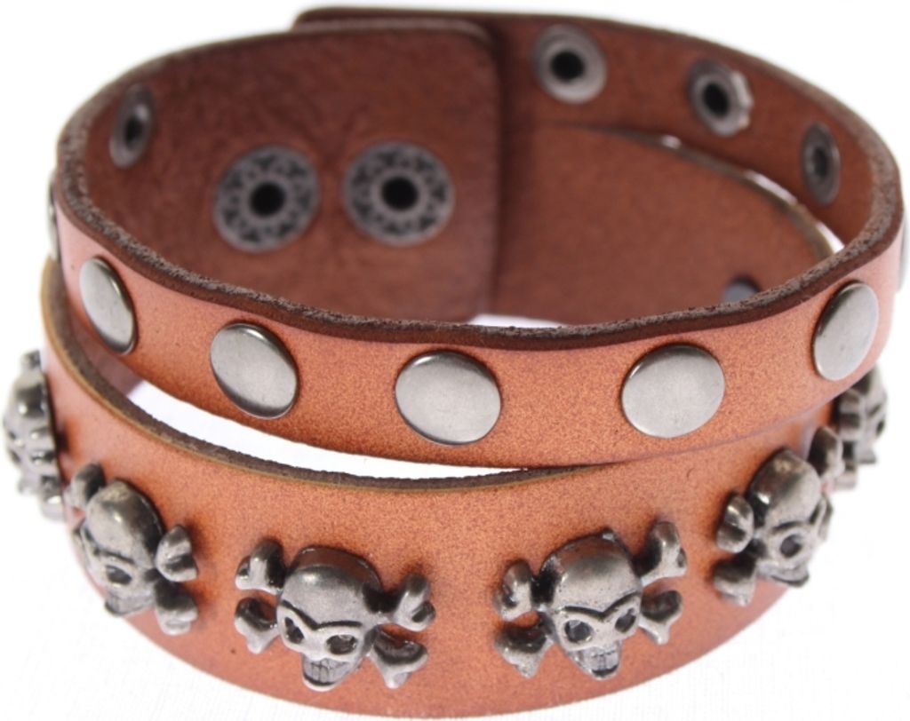 Armband mit Totenkopf und Nieten Gothic Skull braun