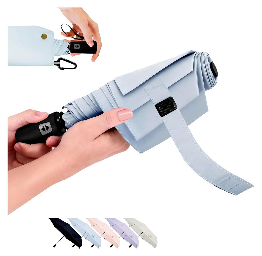 Leichter Regenschirm 206g mit Memory-Form-Technologie, 3,5cm ultra-schmaler Taschenschirm mit Auf-Zu-Automatik, kompakter Reiseschirm mit UV-Schutz...