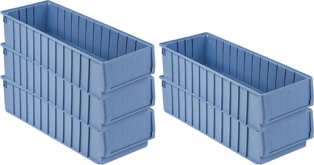 SparSet 5x Regalkasten 600 BH mit Etikett & Schutzhaube | HxBxT 14x23,4x60cm | 15,4 Liter | Sichtlagerkasten, Sortimentskasten, Sortimentsbox, Klei...