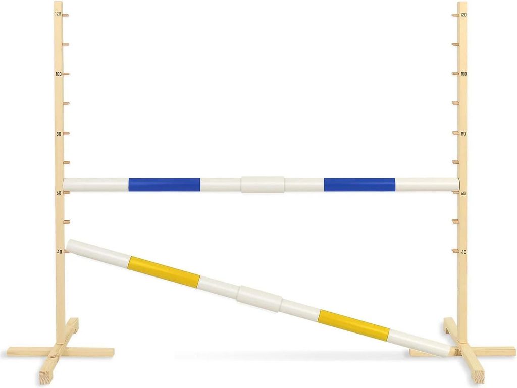Springhindernis für Hobby-Pferd 160cm, h-120 cm, zwei Balken - blau und gelb