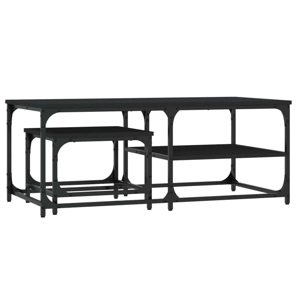 SYFAX™ Set Tavolini Neri da Attesa | 2 Pezzi Legno Multistrato Professionale