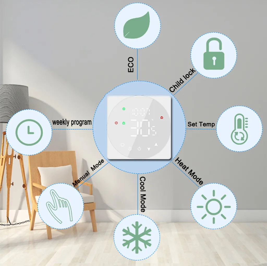 Thermostat Programmable Tactile LCD pour Chauffage à Eau - Série Home - 3