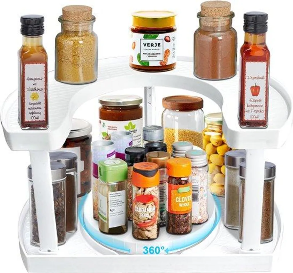 Plateau tournant de cuisine à 2 étages, rangement modulable d'armoire