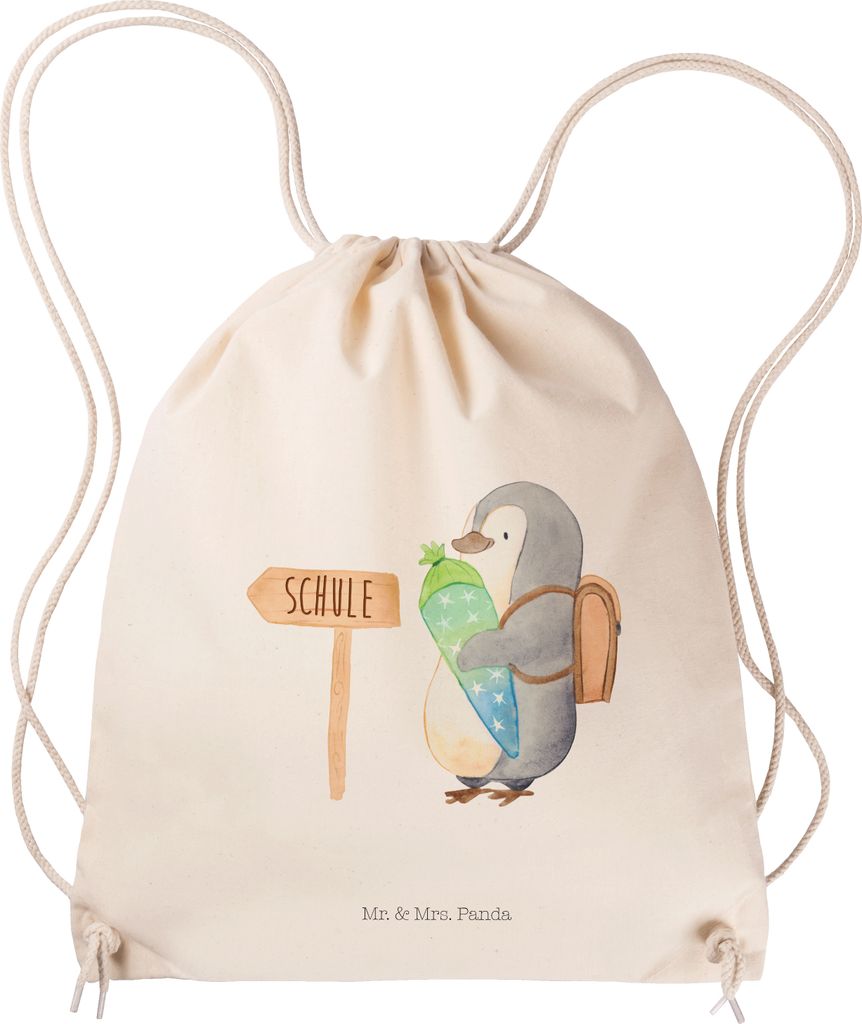 Mr. & Mrs. Panda Sportbeutel Pinguin Schultüte - Transparent - Geschenk, Erster Schultag, Kleiner Rucksack, Fitness Tasche, Zur Einschulung, Baumw...