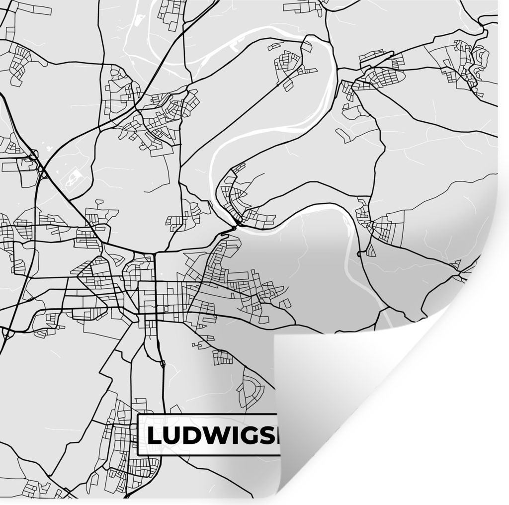 MuchoWow Wandtattoo Wandsticker Wandaufkleber Stadtplan - Ludwigsburg - Karte - Deutschland 50x50 cm Selbstklebend und Repositionierbar - Selbstk...