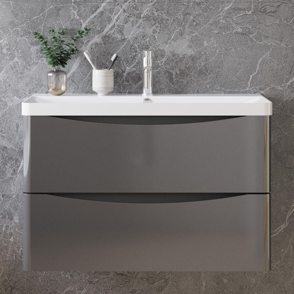 Badezimmerschrank 50cm Mineralguss Waschtisch mit Produktbild 