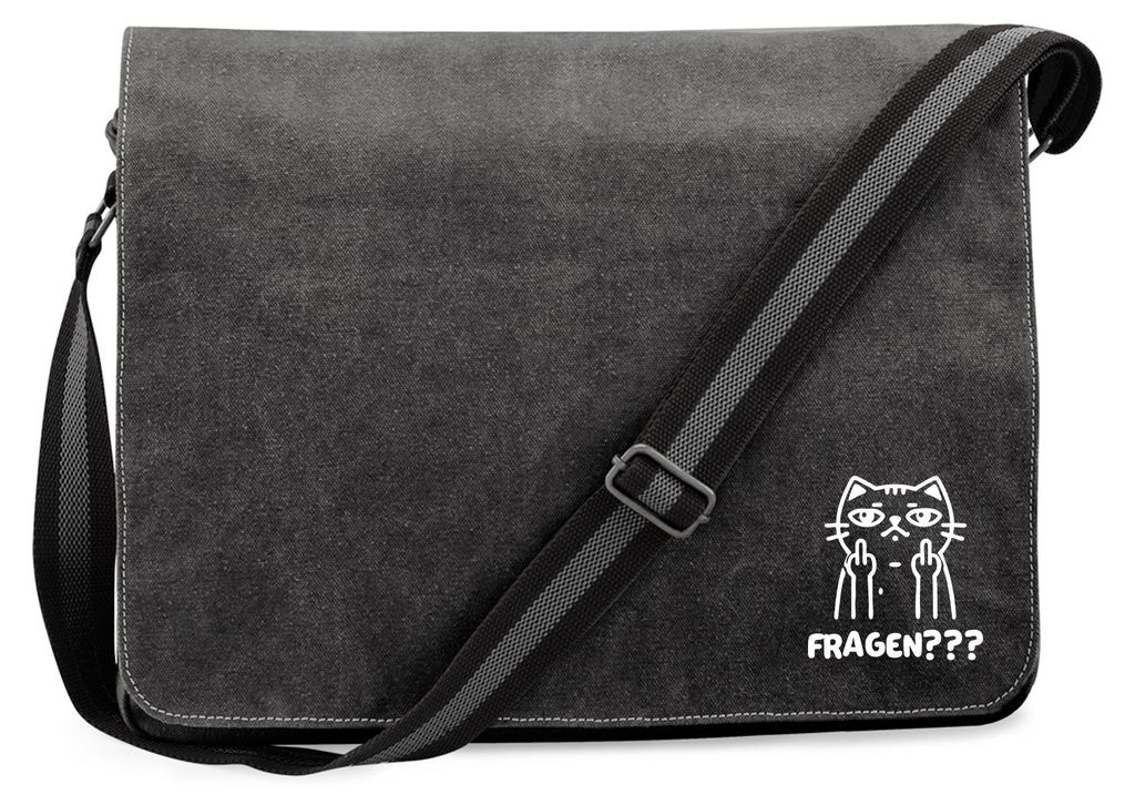 Huuraa Umhängetasche Fragen? grimmige Katze 14 Liter Black Canvas Laptoptasche Geschenkidee