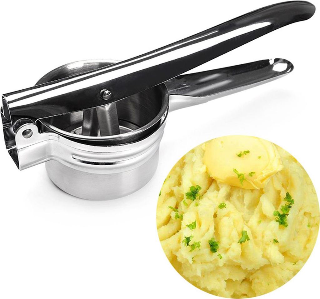 Kartoffelstampfer mit 3 austauschbaren Scheiben, Kartoffelstampfer aus Edelstahl, Küchenhelfer, Nudelmaschine