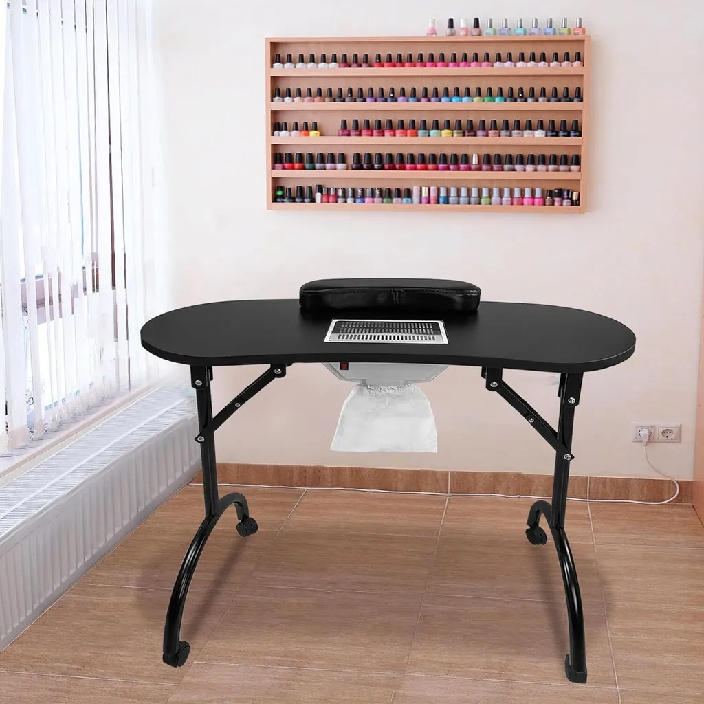 Table à ongles portable noire YUENFONG avec sac de transport inclus