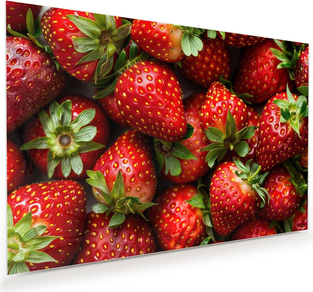 Glasbild 90x60cm in XXL für Wohnzimmer, Schlafzimmer Motiv Frische Erdbeeren