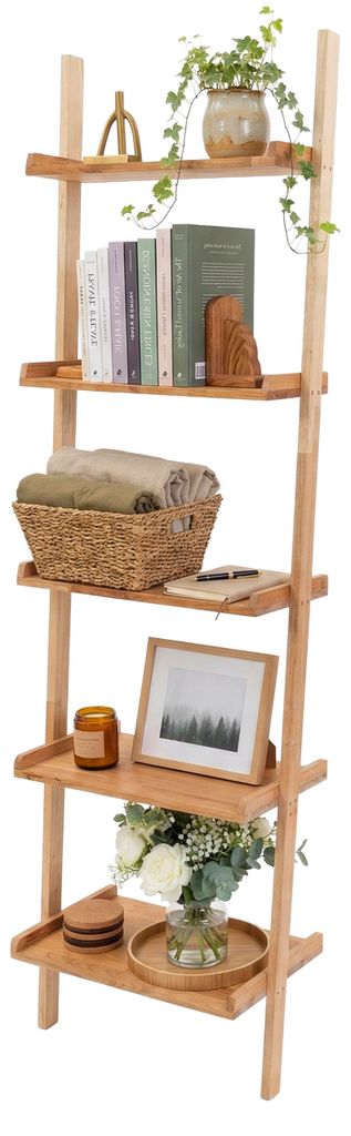 Relaxdays, regał łazienkowy z drabiną, drewno orzechowe, 5 Zdjęcie produktu 