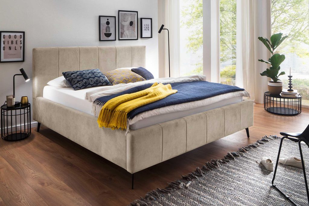 Doppelbett Lizzie 180x200cm mit Stauraum - beige