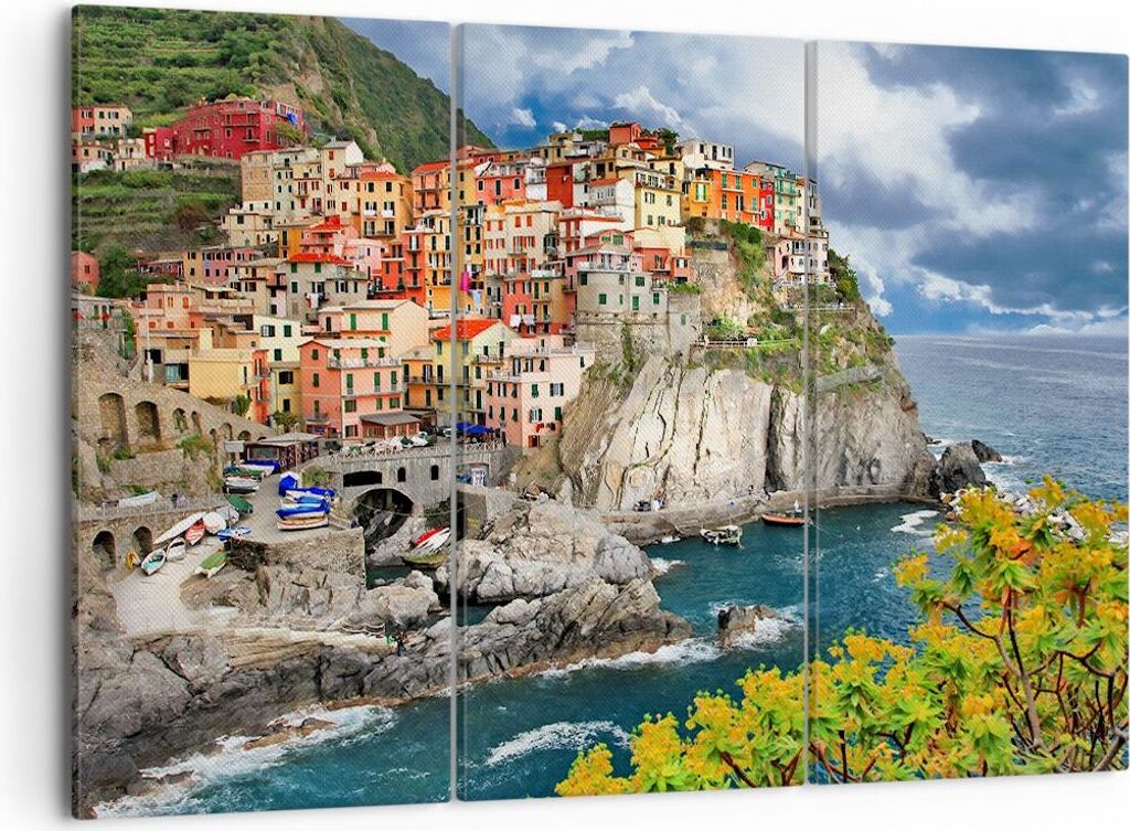 Bild auf Leinwand - Leinwandbild - Italien küste felsen landschaft - 105x70cm - Wand Bild - Wanddeko - Leinwanddruck - Bilder - Kunstdruck - Leinw...