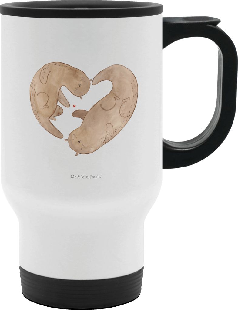 Mr. & Mrs. Panda Teebecher Otter Herz - Weiß - Geschenk, auto becher, kaffeebecher mit deckel, Thermobecher To Go, Jahrestag, Hochzeitstag, thermo...